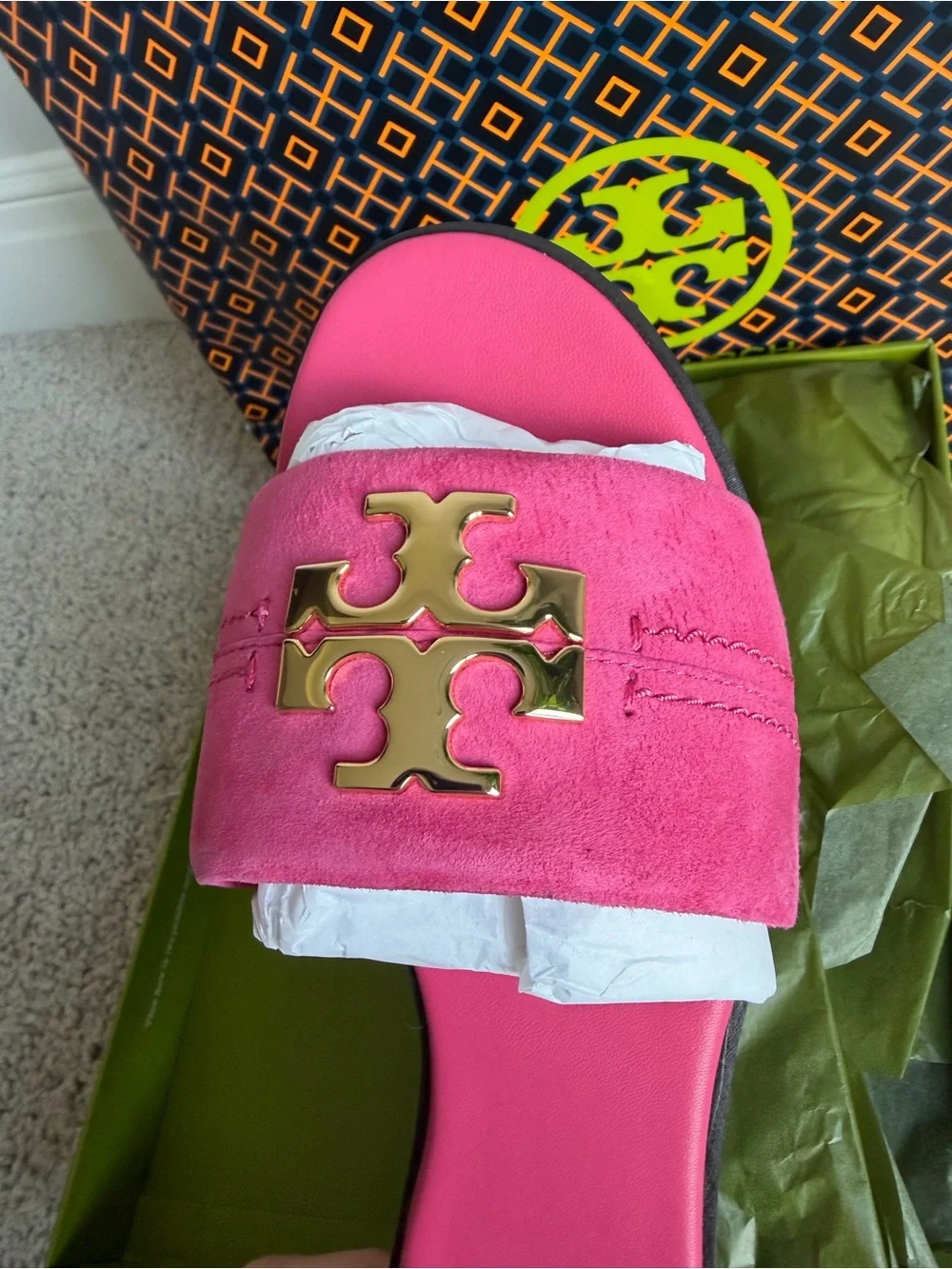 Tory Burch Everly Slide Suede Sandals Fuchsia Pink Size 10
